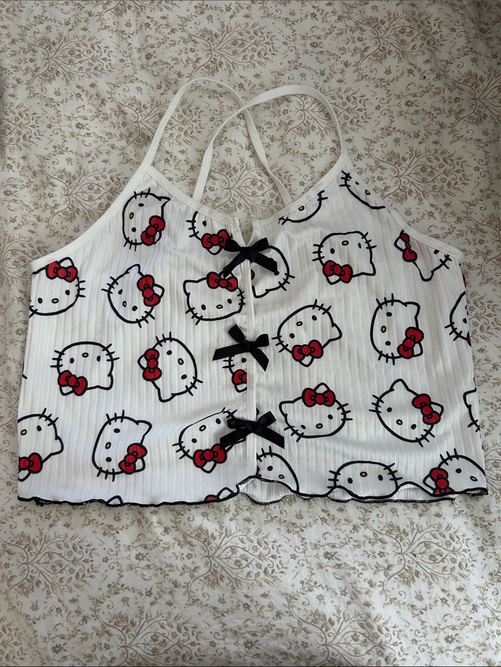 Hello Kitty White Camisole with Red Bow Print and Black Accents